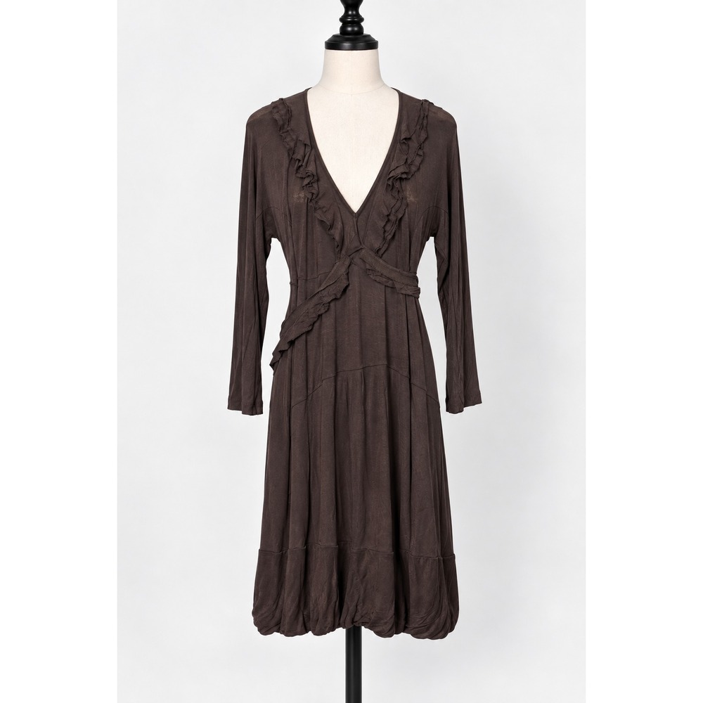 Isola Marras Brown Dress Belted Italian Balloon-hem Designer Avant Garde S/Med